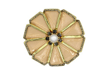 Load image into Gallery viewer, Dandelion brooch with beige enamel, pearl and gold accents.