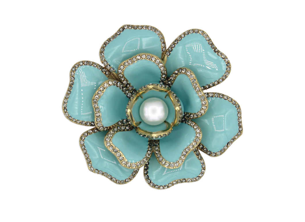 Gardenia Blue Enamel Brooch