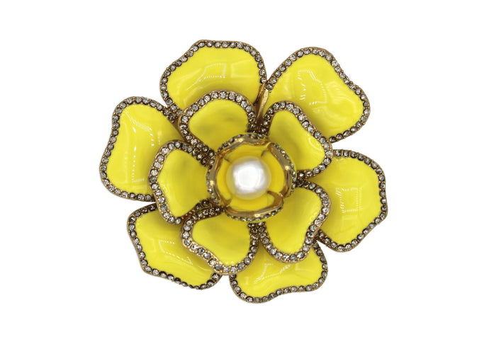 Gardenia Yellow Enamel Brooch