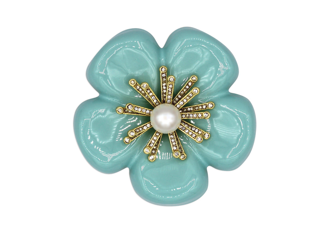 Camellia Azure Enamel Brooch