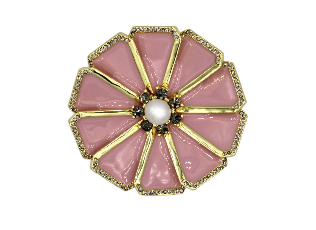 Dandelion brooch with pink enamel, pearl and gold accents.
