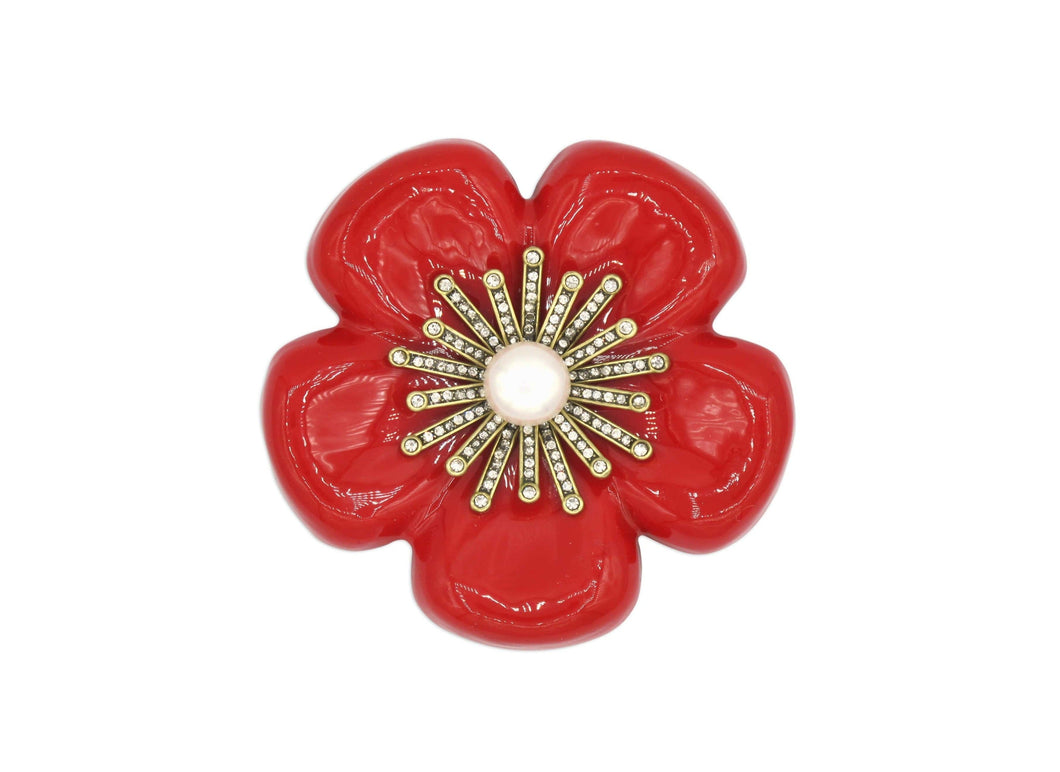 Camellia Red Enamel Brooch 